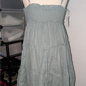 Green Smocked Tiered Sundress with Spaghetti Straps